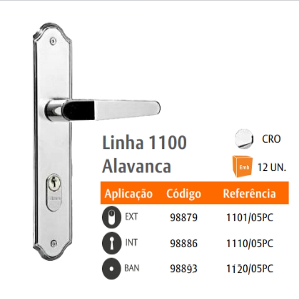 Fechadura 1120/PC Alavanca Banheiro Espelho Cromado - Silvana