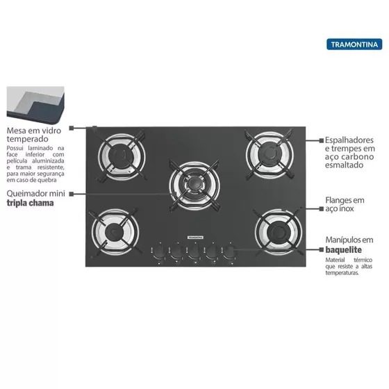 Cooktop Cut Glass 5GG Tri70 - Tramontina