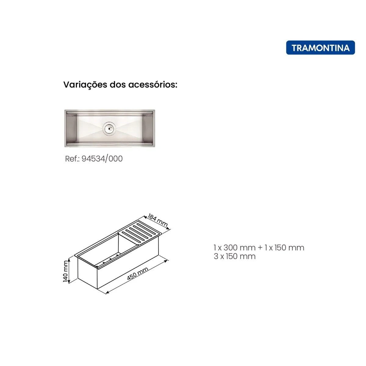 Canal Organizador Tramontina 45cm 94534000 em Aço Inox Scotch Brite 45x18cm