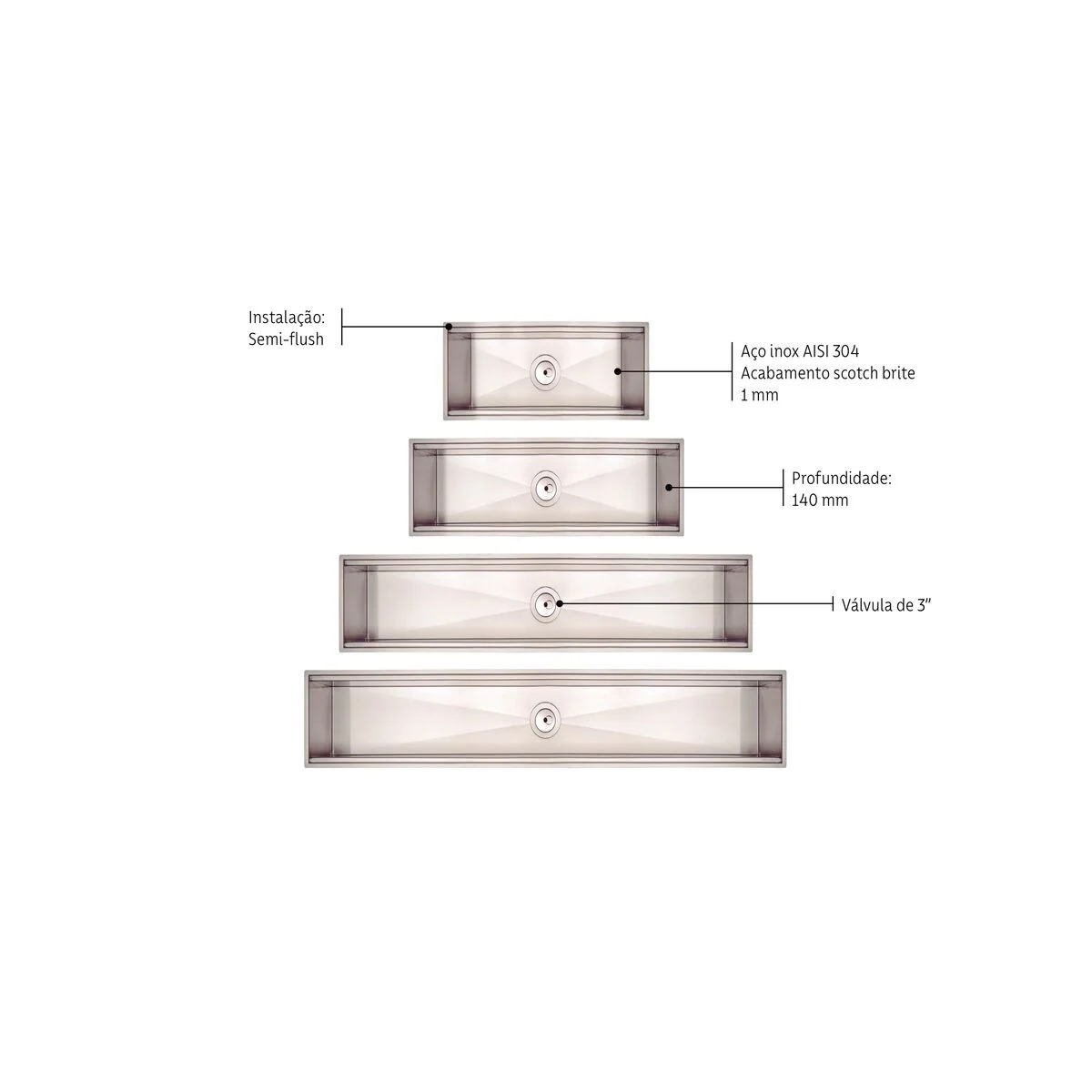 Canal Organizador Tramontina 45cm 94534000 em Aço Inox Scotch Brite 45x18cm