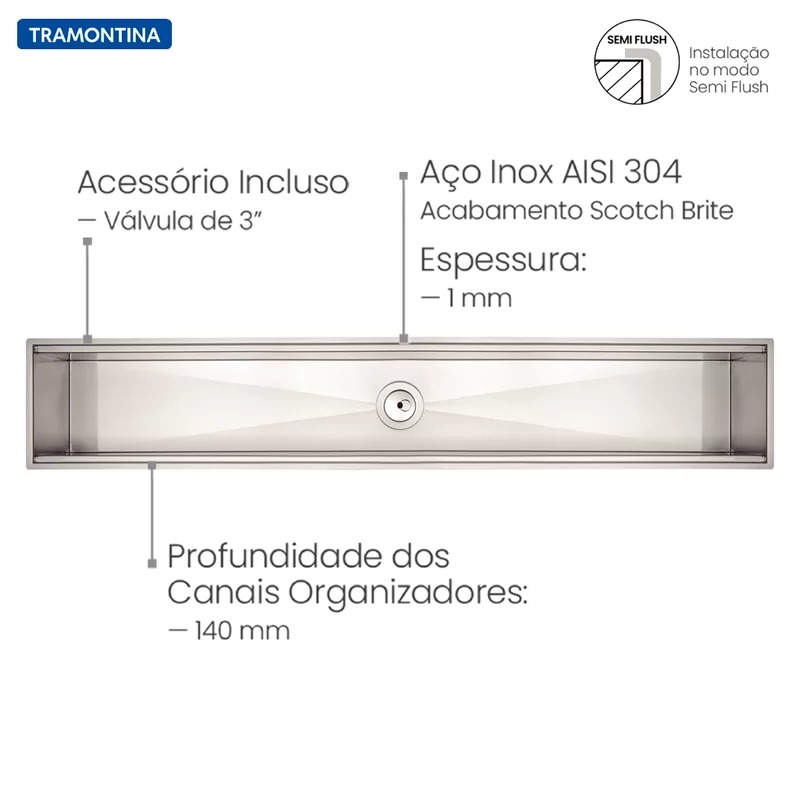 Canal Organizador Tramontina 105cm 94534003 em Aço Inox Scotch Brite 105x18cm
