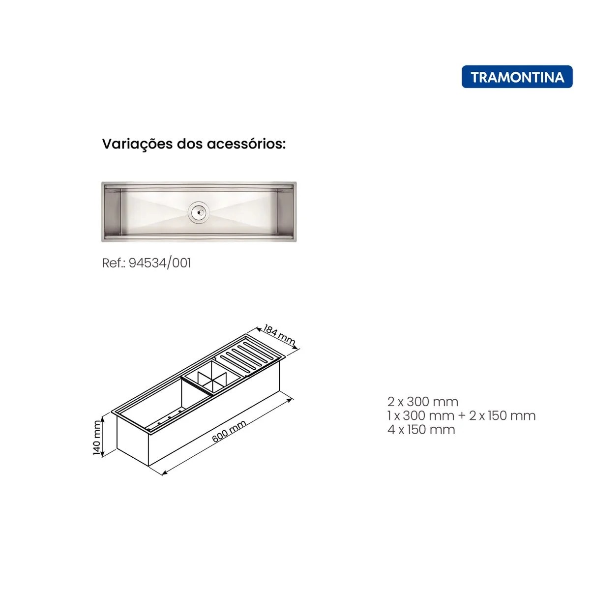 Canal Organizador Tramontina 60cm 94534001 em Aço Inox Scotch Brite 60x18cm